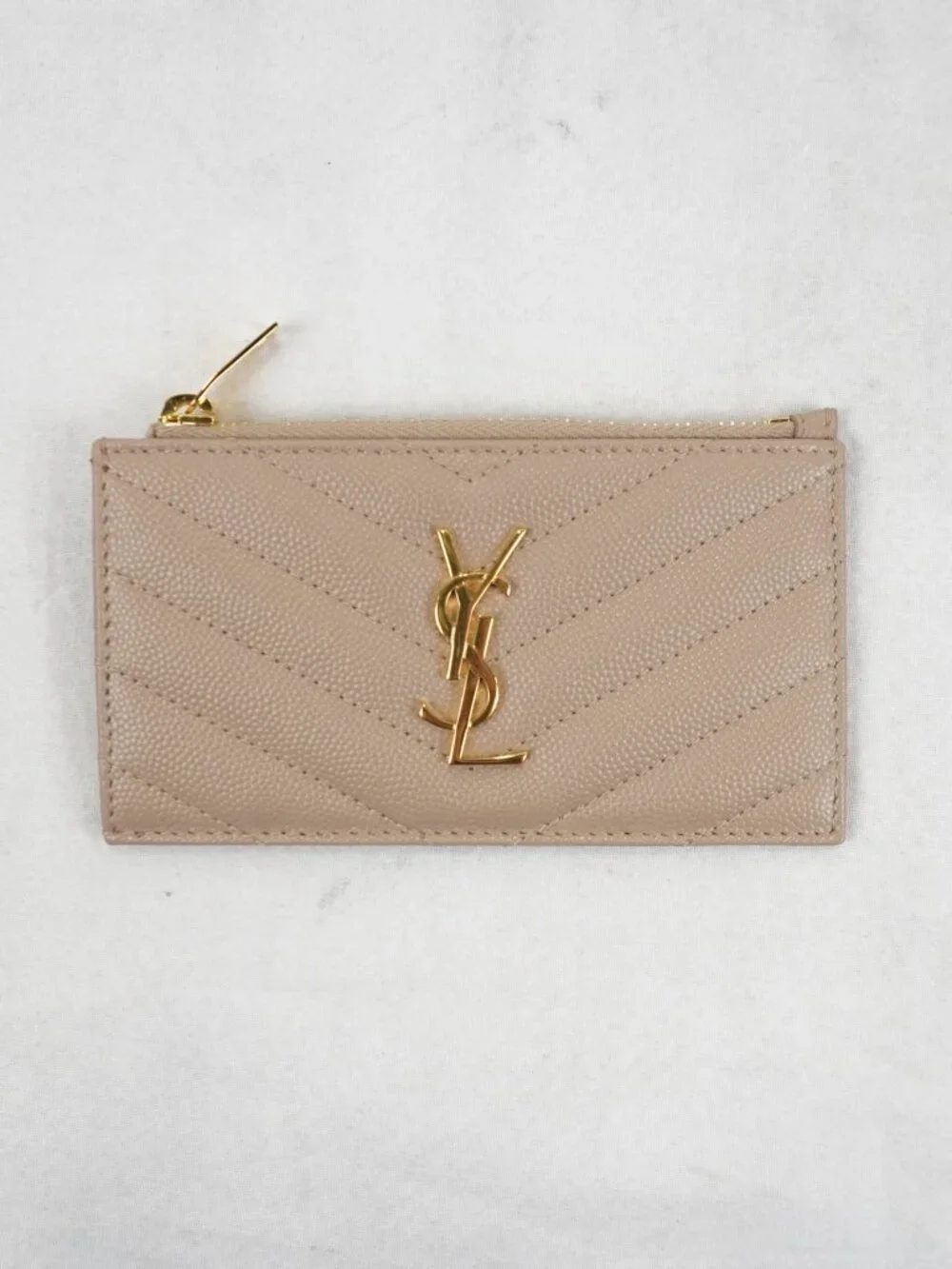 Saint Laurent Cassandre Matelasse Fragments Card Case Wallet In Dark Beige - NWT - Picture 2 of 11